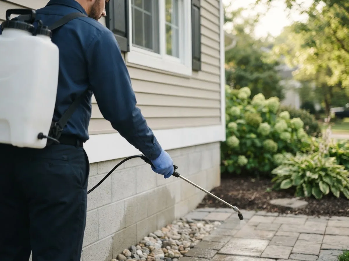 Pest control technician inspecting a home in Pearlington, MS